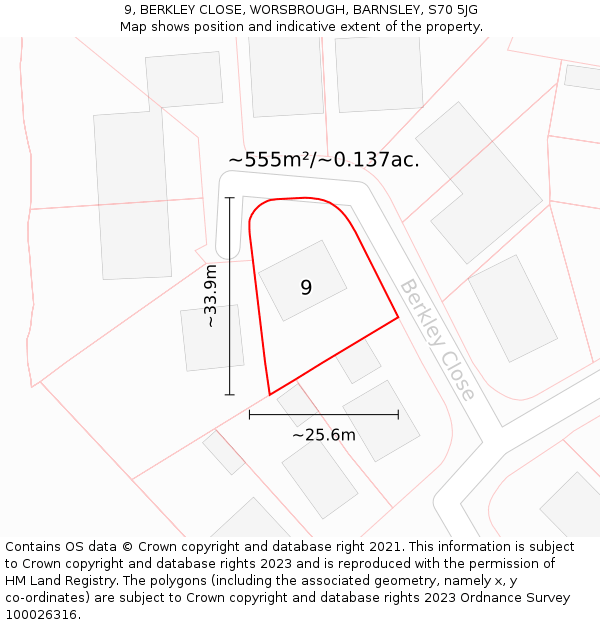 9, BERKLEY CLOSE, WORSBROUGH, BARNSLEY, S70 5JG: Plot and title map