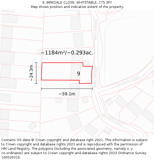 9, BIRKDALE CLOSE, WHITSTABLE, CT5 3PY: Plot and title map