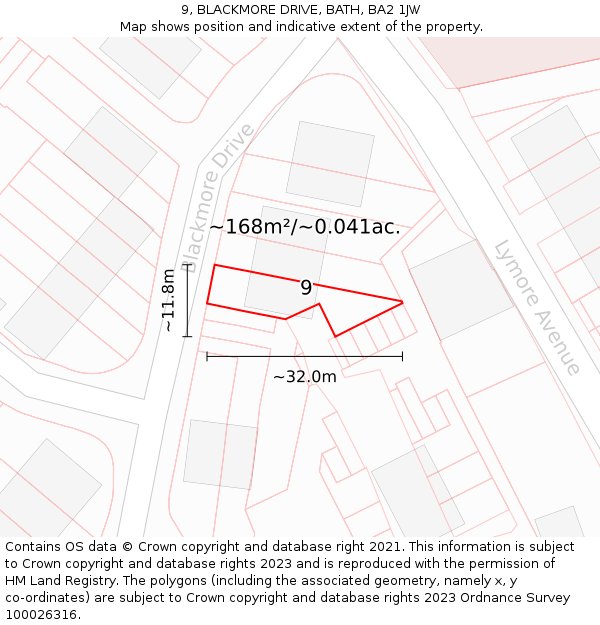 9, BLACKMORE DRIVE, BATH, BA2 1JW: Plot and title map