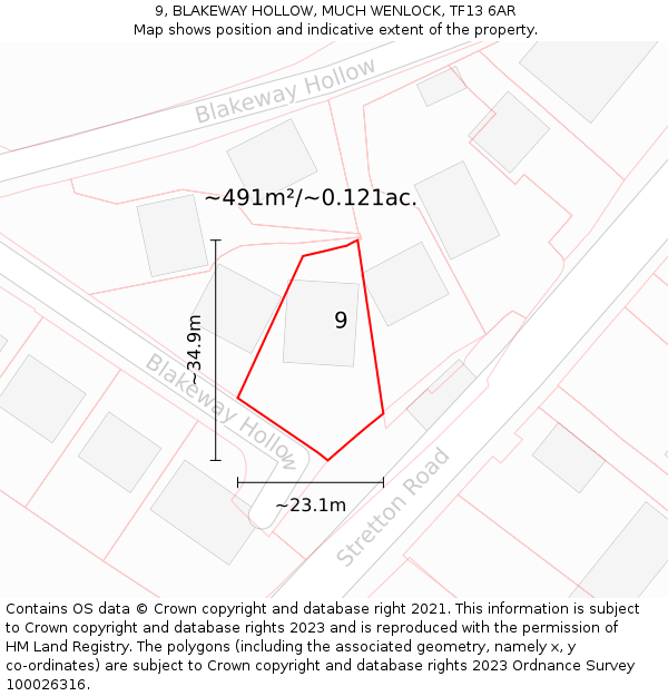 9, BLAKEWAY HOLLOW, MUCH WENLOCK, TF13 6AR: Plot and title map