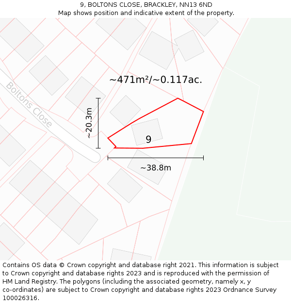 9, BOLTONS CLOSE, BRACKLEY, NN13 6ND: Plot and title map