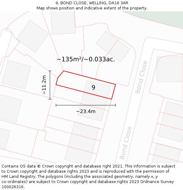 9, BOND CLOSE, WELLING, DA16 3AR: Plot and title map