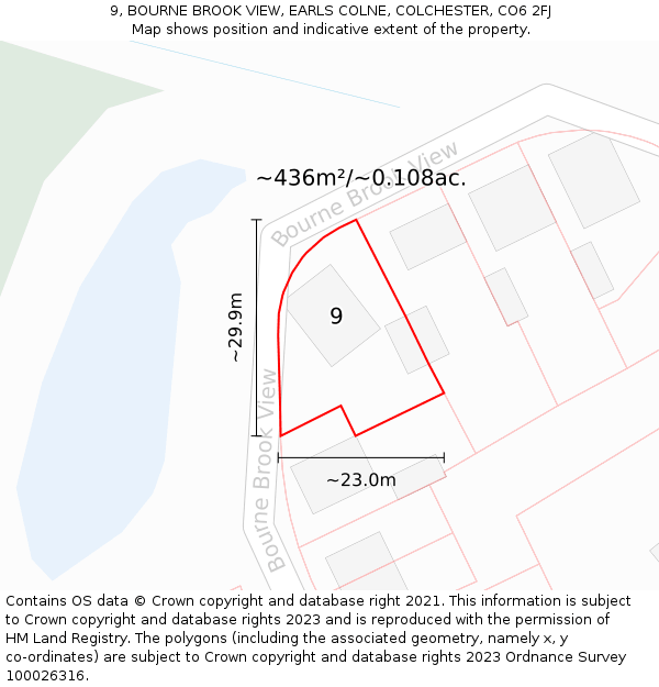 9, BOURNE BROOK VIEW, EARLS COLNE, COLCHESTER, CO6 2FJ: Plot and title map