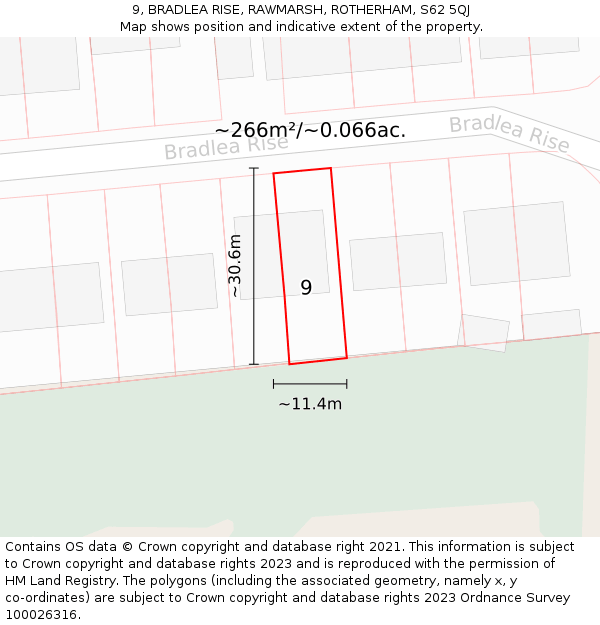 9, BRADLEA RISE, RAWMARSH, ROTHERHAM, S62 5QJ: Plot and title map