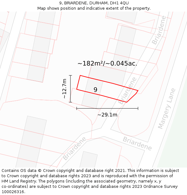 9, BRIARDENE, DURHAM, DH1 4QU: Plot and title map