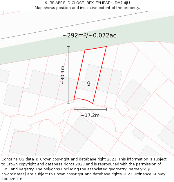 9, BRIARFIELD CLOSE, BEXLEYHEATH, DA7 4JU: Plot and title map