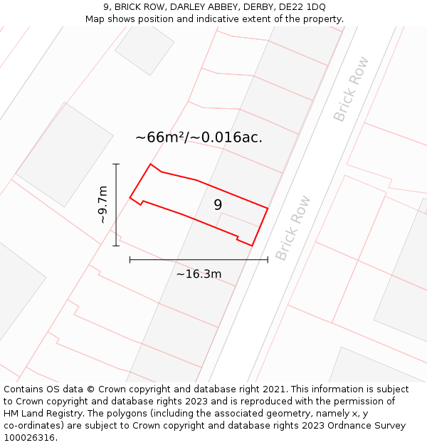 9, BRICK ROW, DARLEY ABBEY, DERBY, DE22 1DQ: Plot and title map