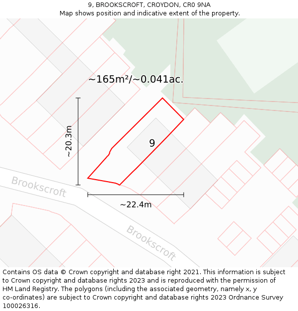 9, BROOKSCROFT, CROYDON, CR0 9NA: Plot and title map