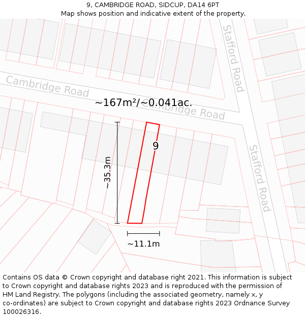 9, CAMBRIDGE ROAD, SIDCUP, DA14 6PT: Plot and title map
