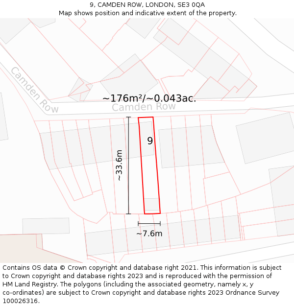 9, CAMDEN ROW, LONDON, SE3 0QA: Plot and title map