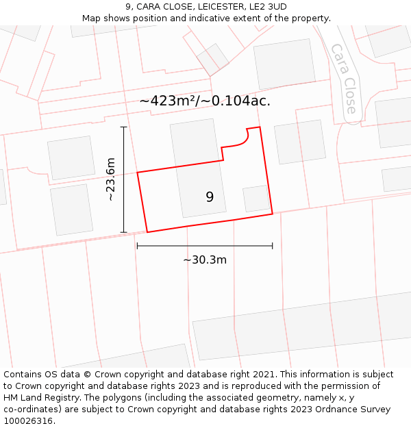 9, CARA CLOSE, LEICESTER, LE2 3UD: Plot and title map