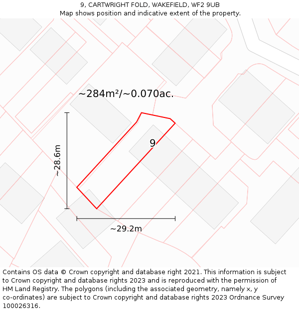 9, CARTWRIGHT FOLD, WAKEFIELD, WF2 9UB: Plot and title map