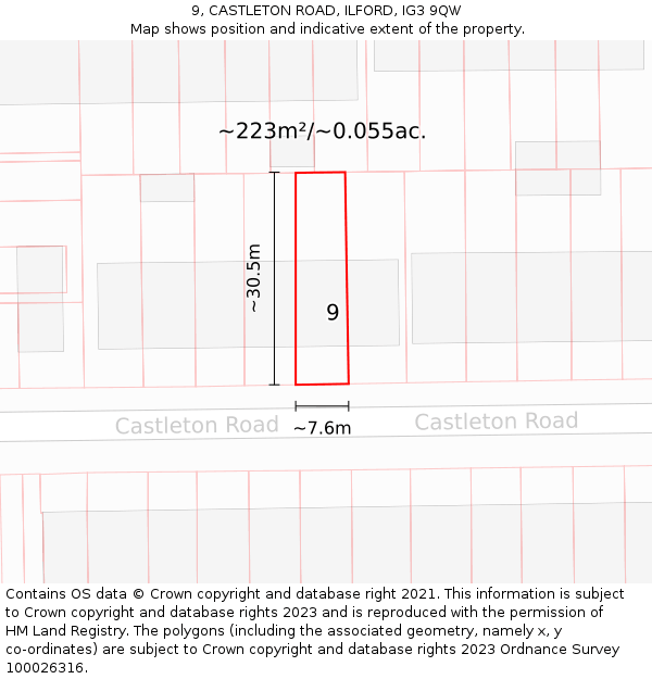9, CASTLETON ROAD, ILFORD, IG3 9QW: Plot and title map