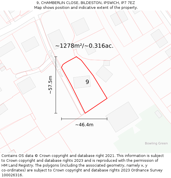 9, CHAMBERLIN CLOSE, BILDESTON, IPSWICH, IP7 7EZ: Plot and title map
