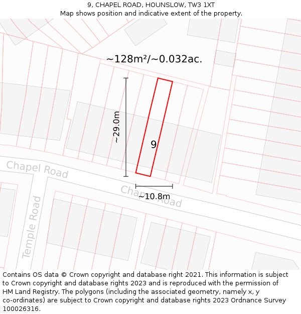 9, CHAPEL ROAD, HOUNSLOW, TW3 1XT: Plot and title map