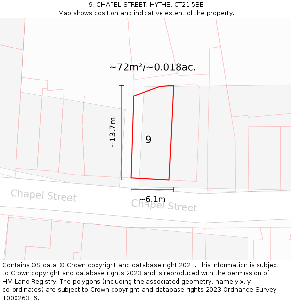 9, CHAPEL STREET, HYTHE, CT21 5BE: Plot and title map