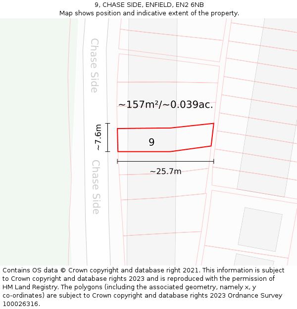 9, CHASE SIDE, ENFIELD, EN2 6NB: Plot and title map