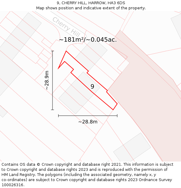 9, CHERRY HILL, HARROW, HA3 6DS: Plot and title map