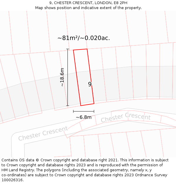 9, CHESTER CRESCENT, LONDON, E8 2PH: Plot and title map