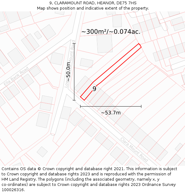 9, CLARAMOUNT ROAD, HEANOR, DE75 7HS: Plot and title map
