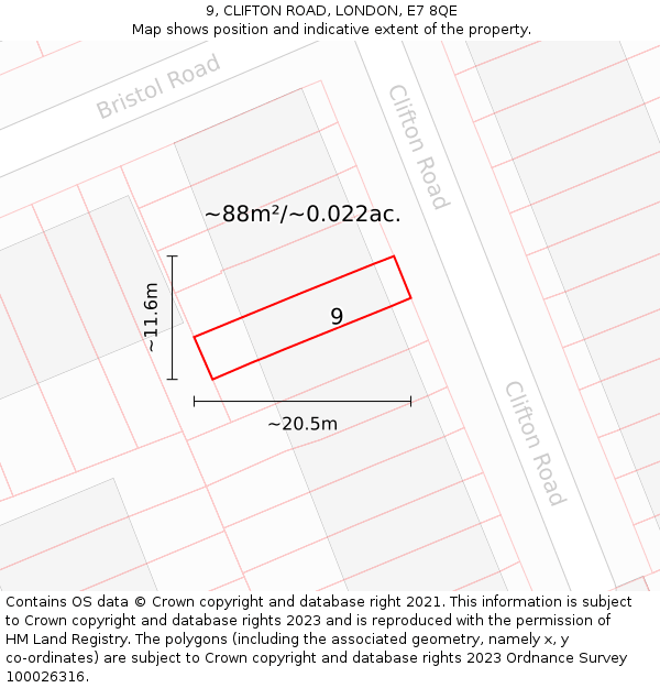 9, CLIFTON ROAD, LONDON, E7 8QE: Plot and title map