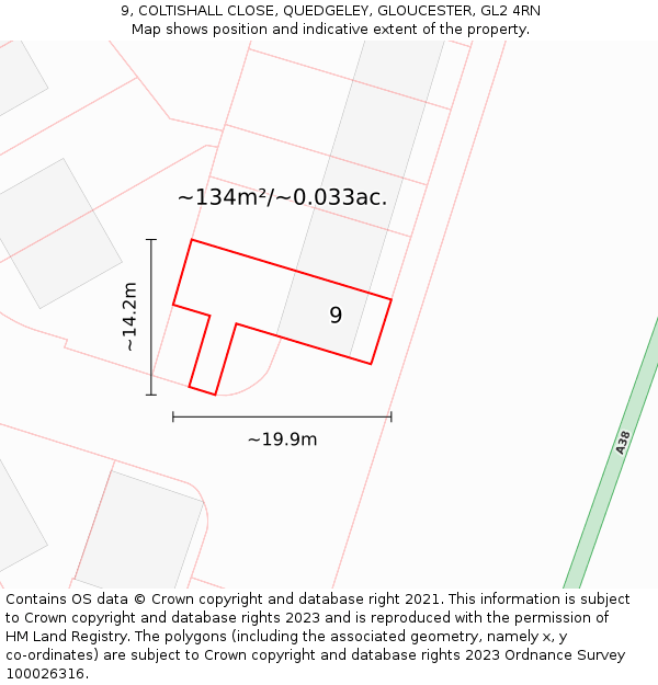 9, COLTISHALL CLOSE, QUEDGELEY, GLOUCESTER, GL2 4RN: Plot and title map