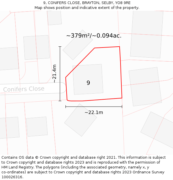 9, CONIFERS CLOSE, BRAYTON, SELBY, YO8 9RE: Plot and title map