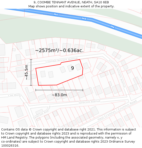 9, COOMBE TENNANT AVENUE, NEATH, SA10 6EB: Plot and title map