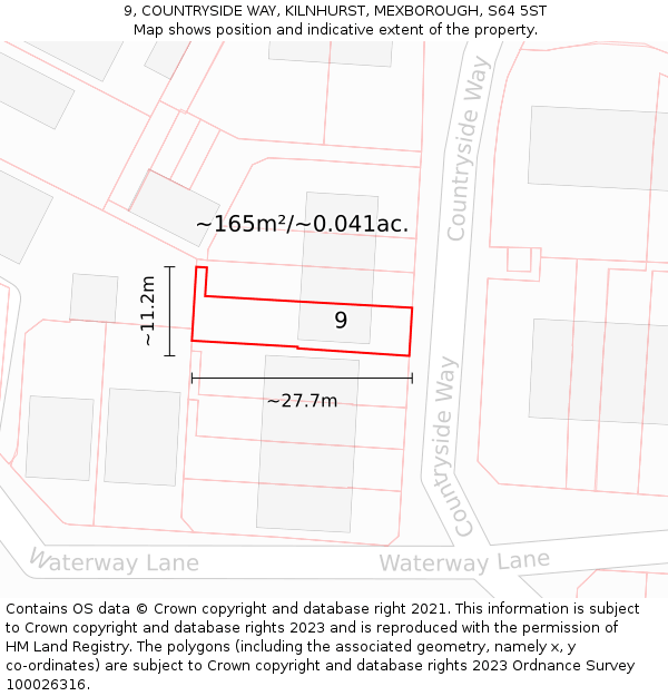 9, COUNTRYSIDE WAY, KILNHURST, MEXBOROUGH, S64 5ST: Plot and title map