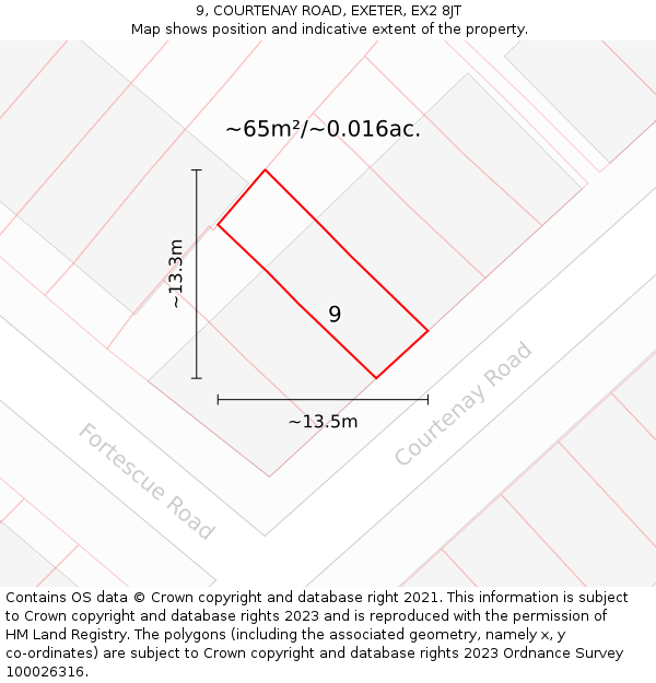 9, COURTENAY ROAD, EXETER, EX2 8JT: Plot and title map