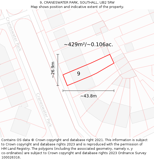 9, CRANESWATER PARK, SOUTHALL, UB2 5RW: Plot and title map