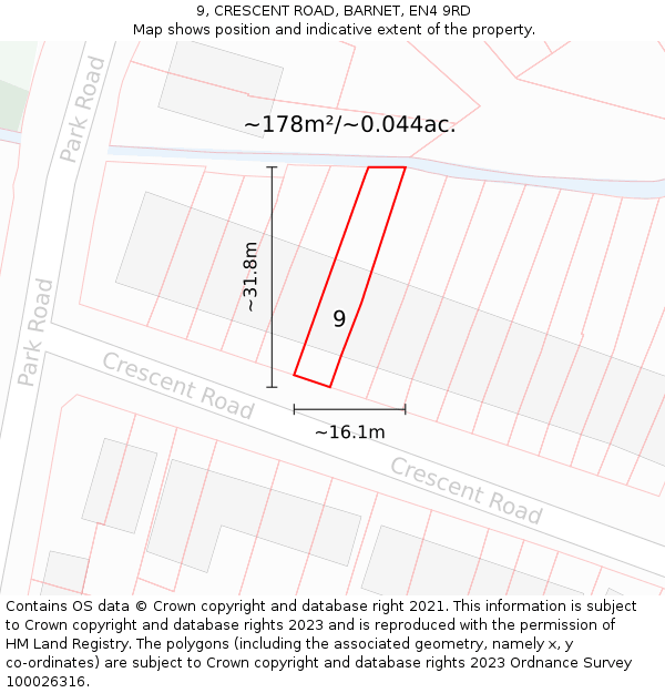9, CRESCENT ROAD, BARNET, EN4 9RD: Plot and title map