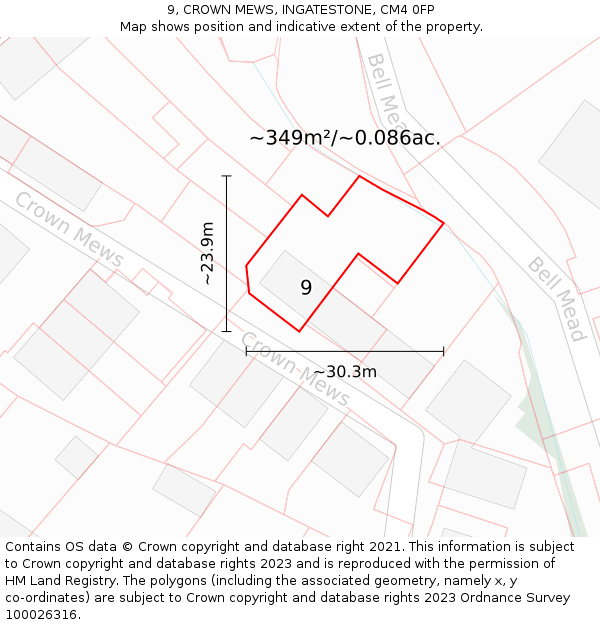 9, CROWN MEWS, INGATESTONE, CM4 0FP: Plot and title map