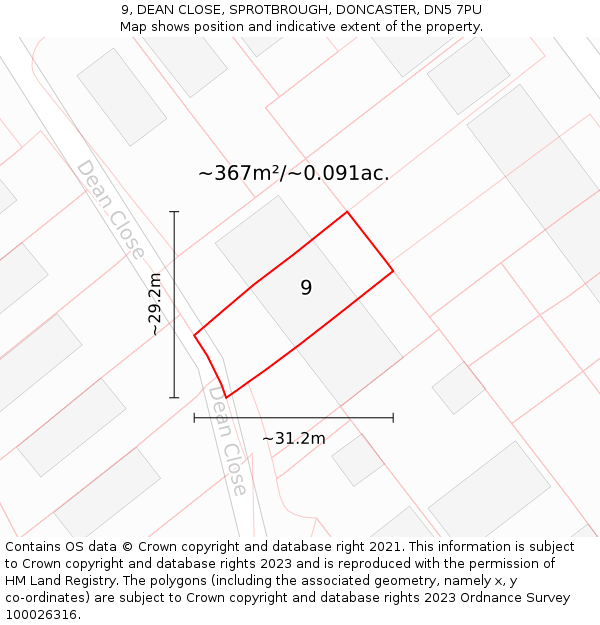 9, DEAN CLOSE, SPROTBROUGH, DONCASTER, DN5 7PU: Plot and title map