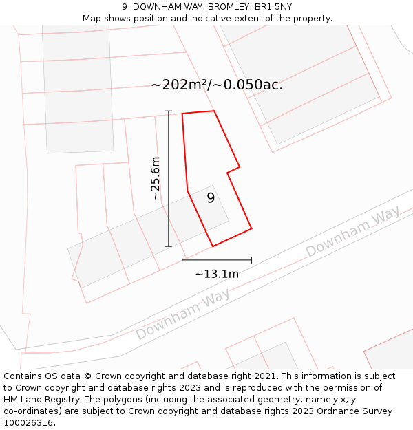 9, DOWNHAM WAY, BROMLEY, BR1 5NY: Plot and title map
