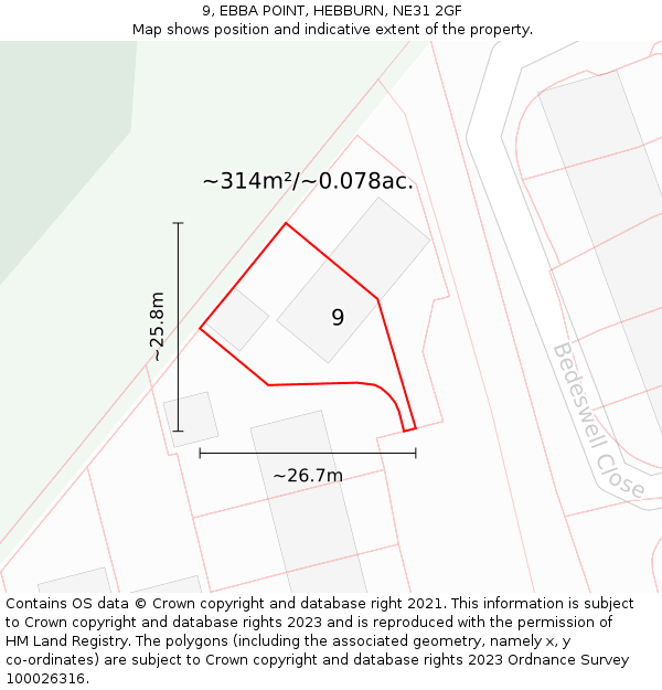 9, EBBA POINT, HEBBURN, NE31 2GF: Plot and title map