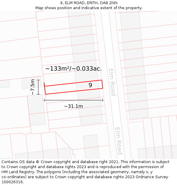 9, ELM ROAD, ERITH, DA8 2NN: Plot and title map