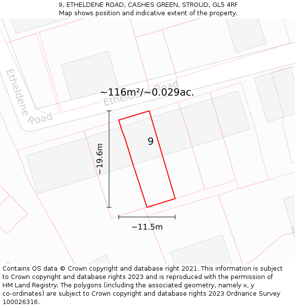 9, ETHELDENE ROAD, CASHES GREEN, STROUD, GL5 4RF: Plot and title map