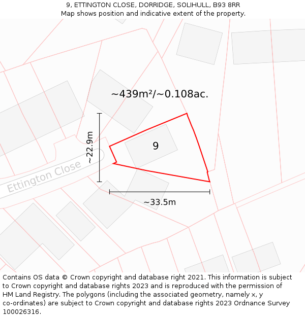 9, ETTINGTON CLOSE, DORRIDGE, SOLIHULL, B93 8RR: Plot and title map