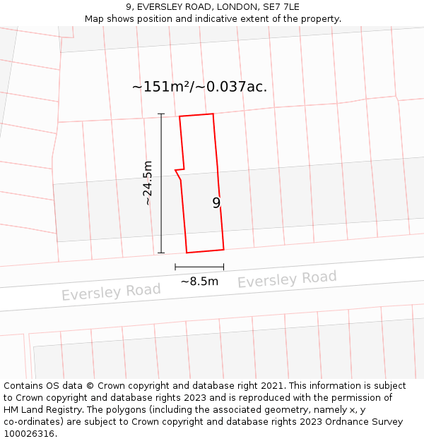9, EVERSLEY ROAD, LONDON, SE7 7LE: Plot and title map