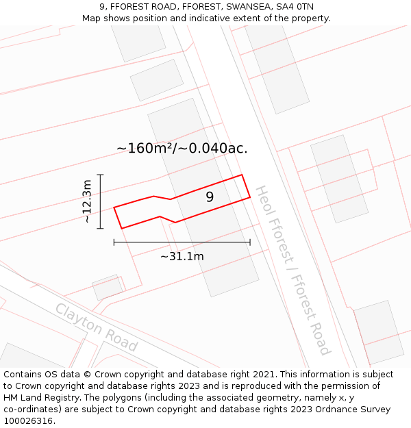 9, FFOREST ROAD, FFOREST, SWANSEA, SA4 0TN: Plot and title map