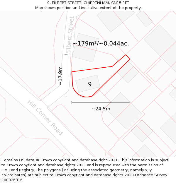 9, FILBERT STREET, CHIPPENHAM, SN15 1FT: Plot and title map