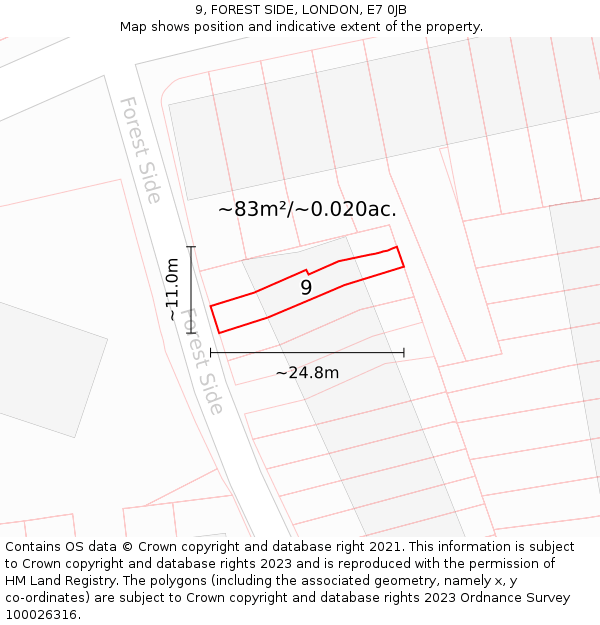 9, FOREST SIDE, LONDON, E7 0JB: Plot and title map