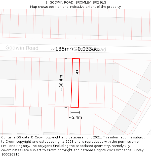 9, GODWIN ROAD, BROMLEY, BR2 9LG: Plot and title map