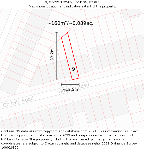 9, GODWIN ROAD, LONDON, E7 0LE: Plot and title map