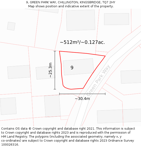 9, GREEN PARK WAY, CHILLINGTON, KINGSBRIDGE, TQ7 2HY: Plot and title map