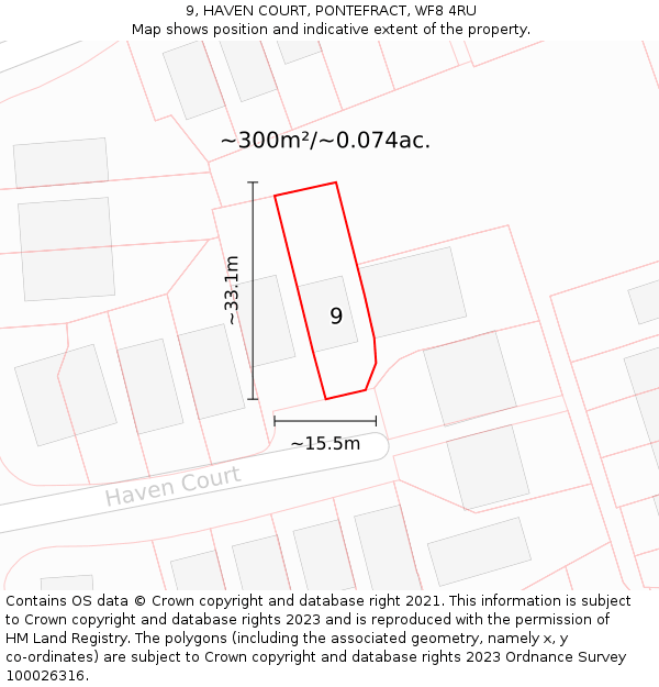 9, HAVEN COURT, PONTEFRACT, WF8 4RU: Plot and title map