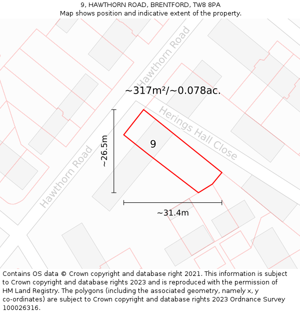 9, HAWTHORN ROAD, BRENTFORD, TW8 8PA: Plot and title map