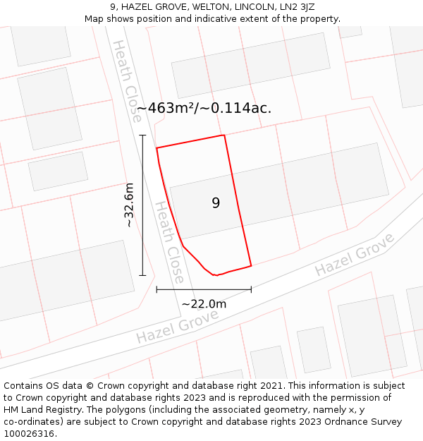 9, HAZEL GROVE, WELTON, LINCOLN, LN2 3JZ: Plot and title map