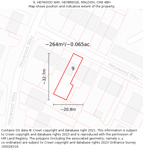 9, HEYWOOD WAY, HEYBRIDGE, MALDON, CM9 4BH: Plot and title map